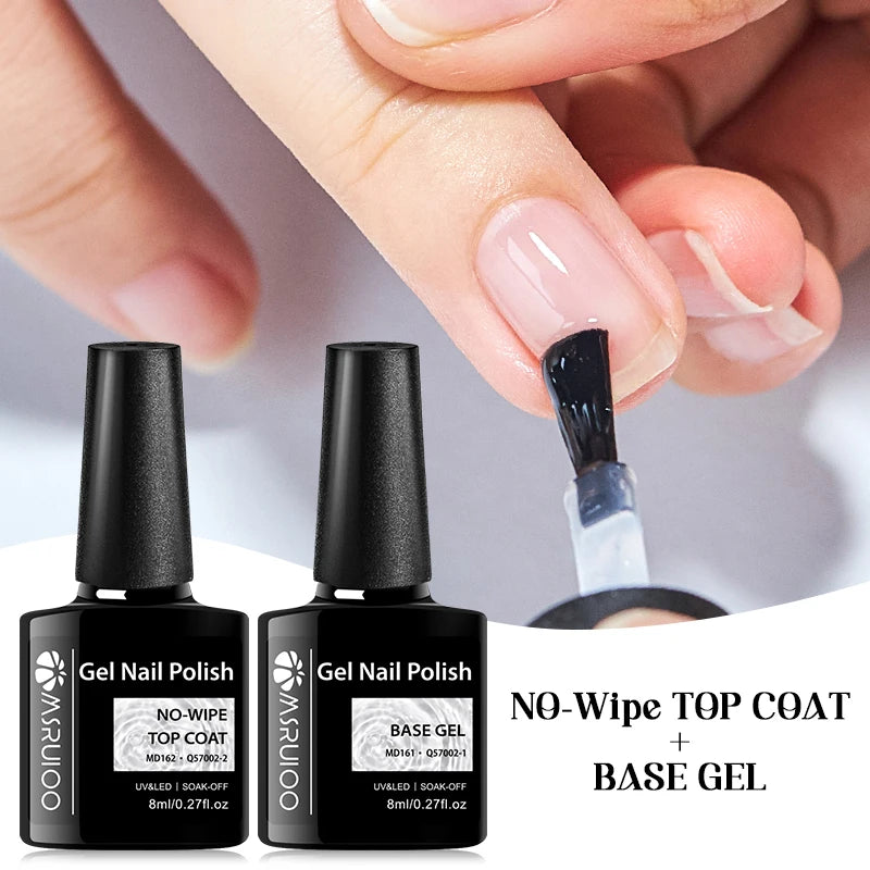 MSRUIOO 8ml Base Top Coat Gel Polish Semi Permanent Soak Off UV Gel