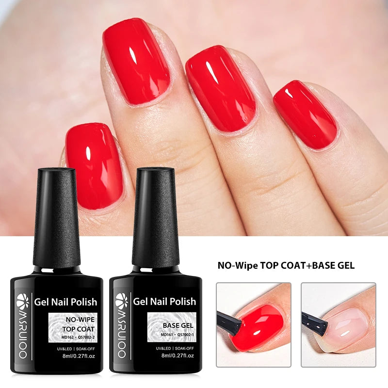 MSRUIOO 8ml Base Top Coat Gel Polish Semi Permanent Soak Off UV Gel
