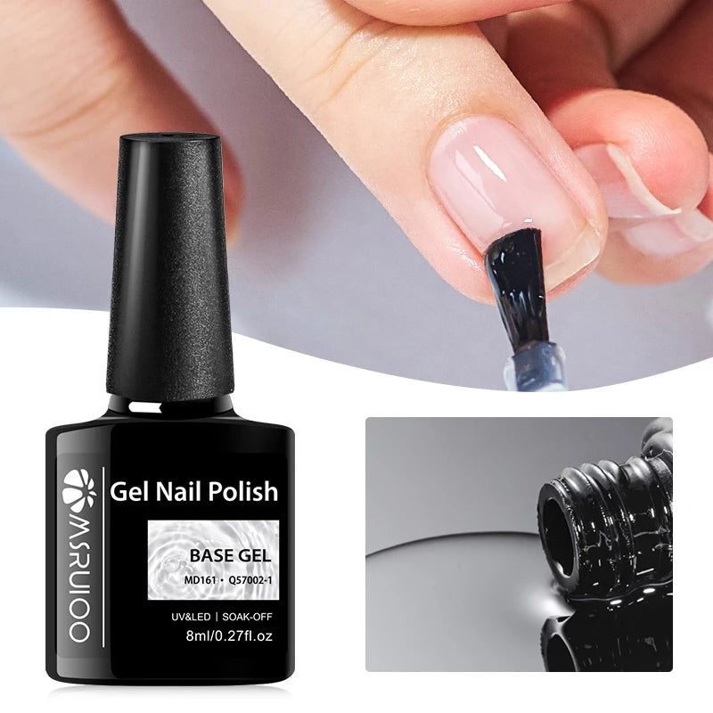 MSRUIOO 8ml Base Top Coat Gel Polish Semi Permanent Soak Off UV Gel