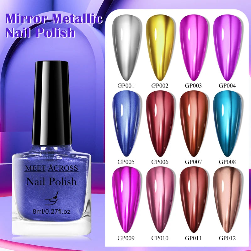 8ml Metallic Nail Polish Mirror Effect Fast Drying Long-Lasting Nails