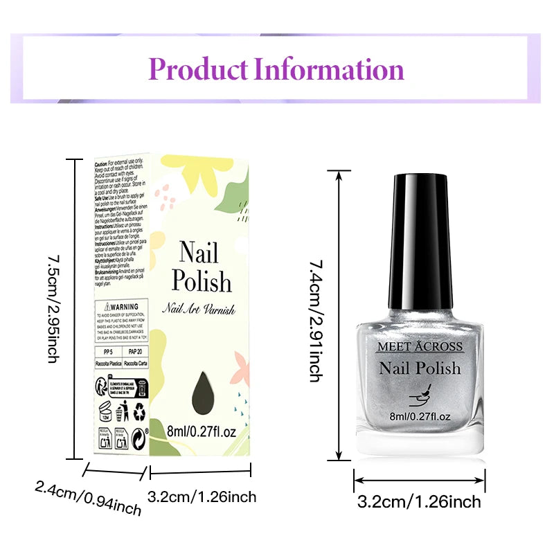 8ml Metallic Nail Polish Mirror Effect Fast Drying Long-Lasting Nails