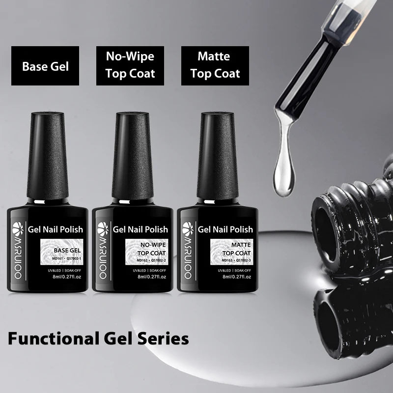 MSRUIOO 8ml Base Top Coat Gel Polish Semi Permanent Soak Off UV Gel