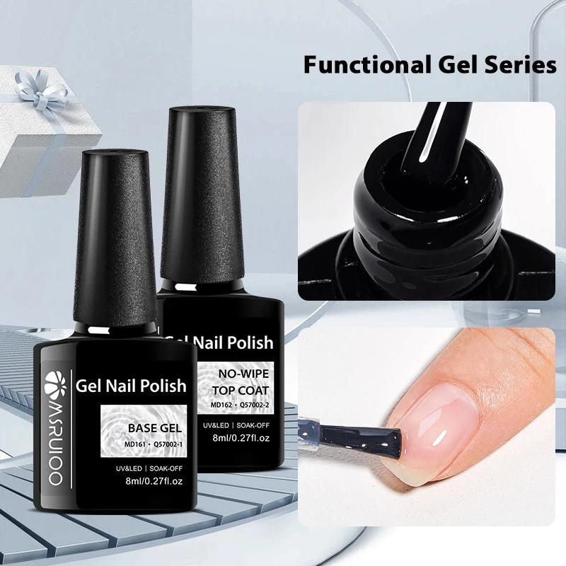 MSRUIOO 8ml Base Top Coat Gel Polish Semi Permanent Soak Off UV Gel