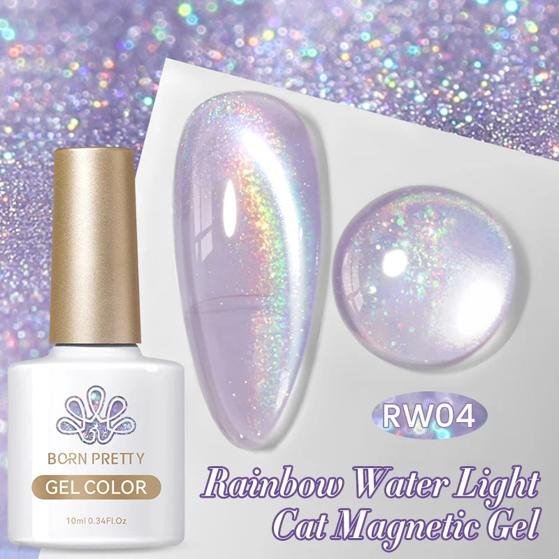 BORN PRETTY 10ml Rainbow Purple Water Light Cat Magnetic Gel Nail