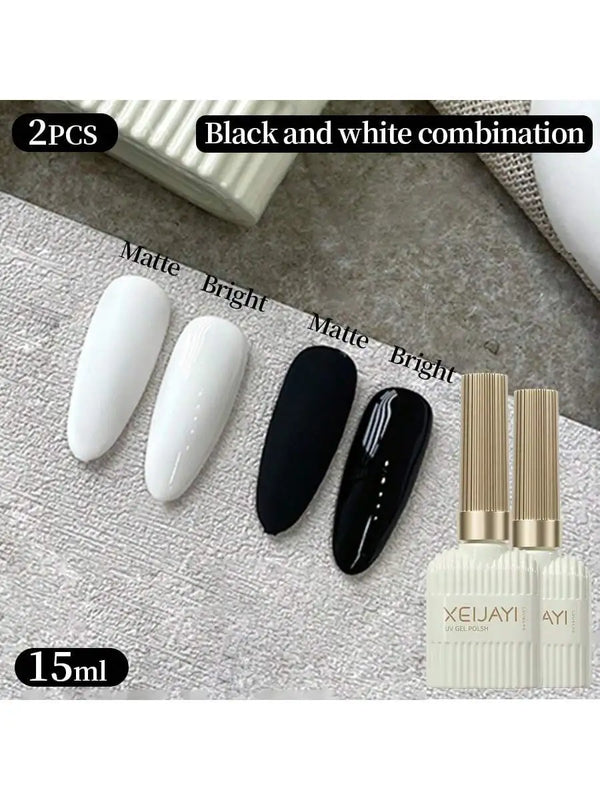 2pcs 15ML White And Black Gel Nail Polish UV/LED Soak Off Gel Nail