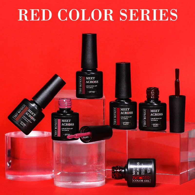 MEET ACROSS 7ml Red Gel Nail Polish Crystal Semi Permanent Soak Off UV