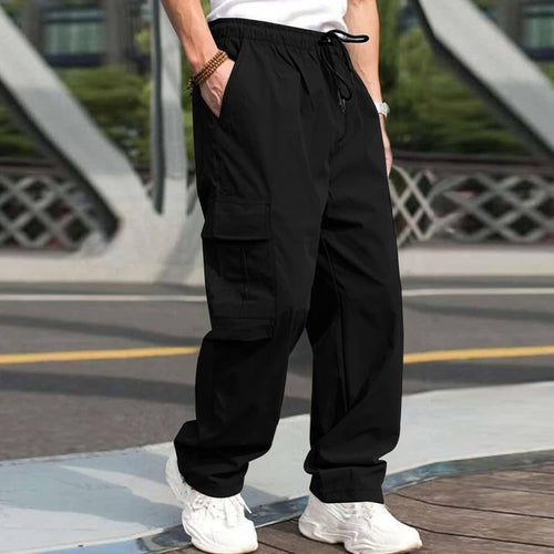 Casual Cargo Pants For Men Loose Straight Drawstring Waist Trousers