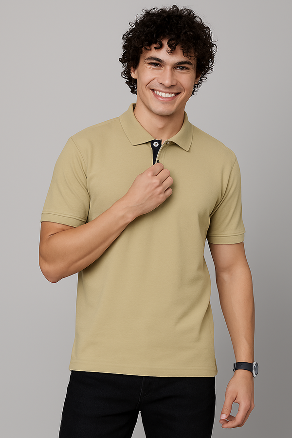 Men T-shirt, Beige (Size-L)